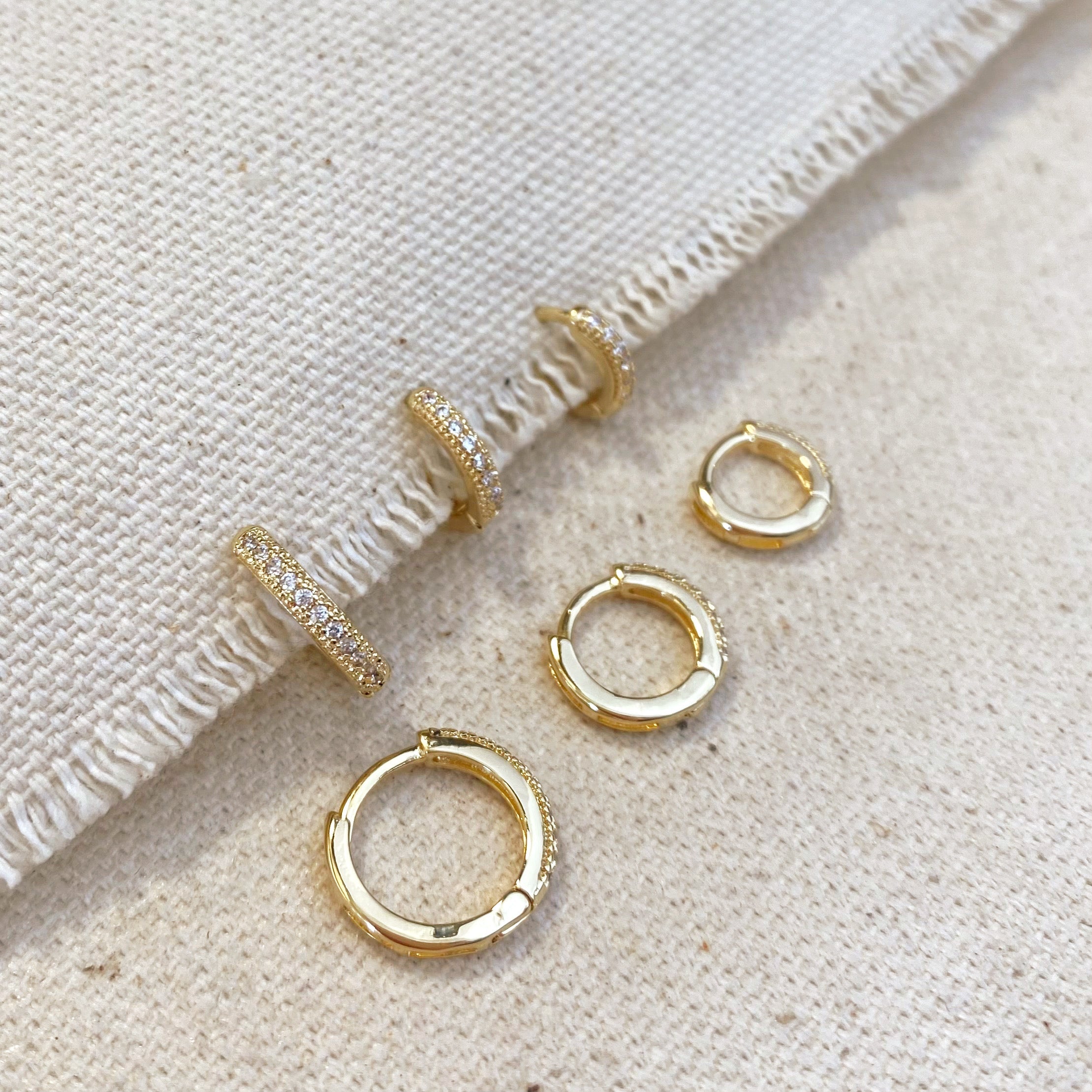Gold Filled 18k Clear CZ Hoop Trio