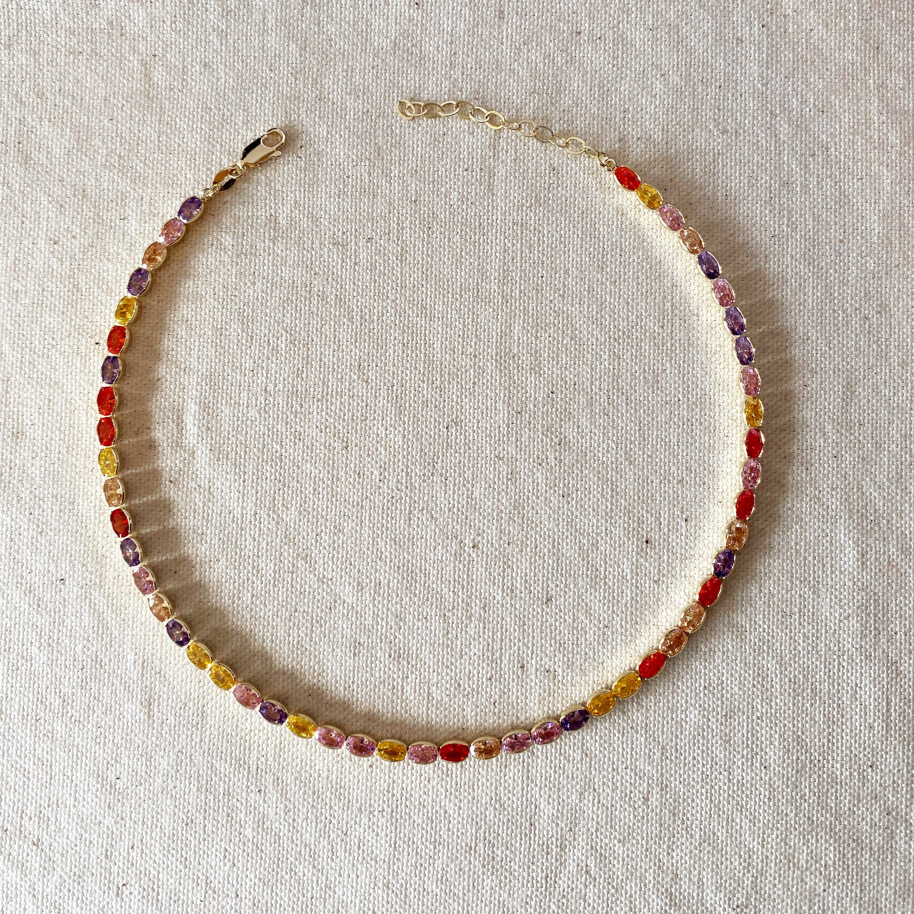 Gold Filled 18k Oval Multi-Colored Cubic Zirconia Necklace