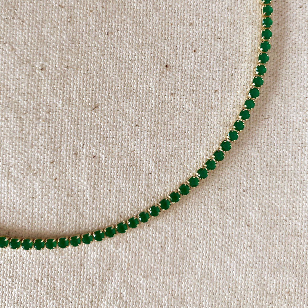 Gold Filled 18k 3mm Cubic Zirconia Emerald Necklace