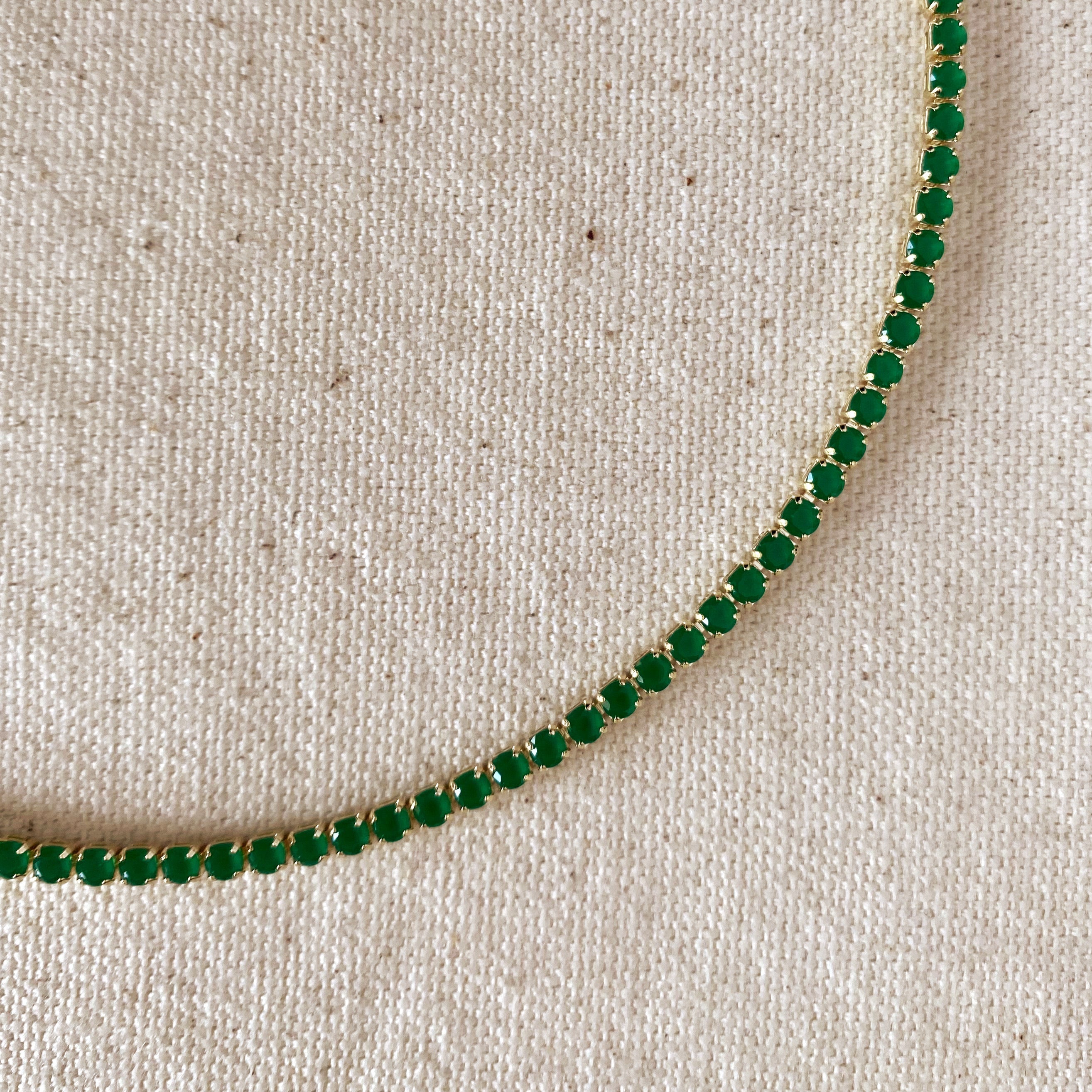 Gold Filled 18k 3mm Cubic Zirconia Emerald Necklace