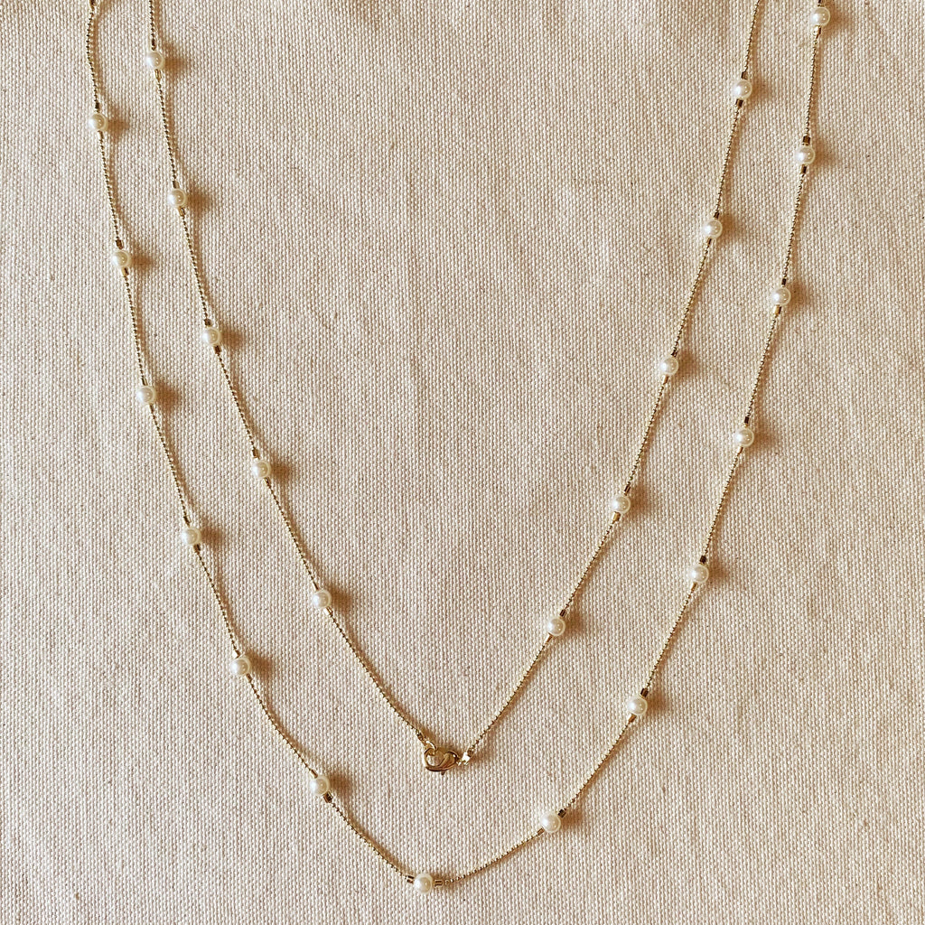 Long Wrap Around Pearl Necklace 18k Gold Filled