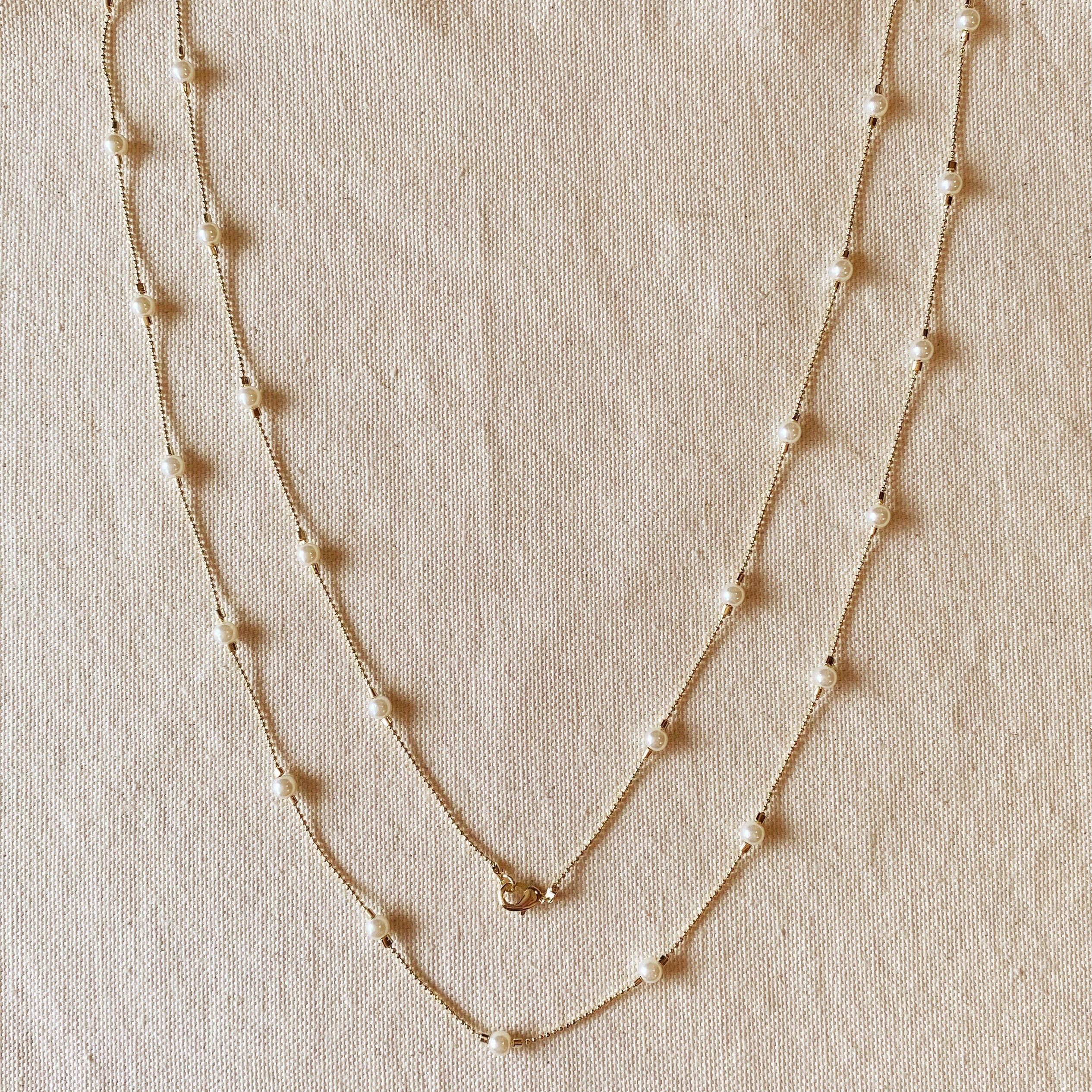 Long Wrap Around Pearl Necklace 18k Gold Filled