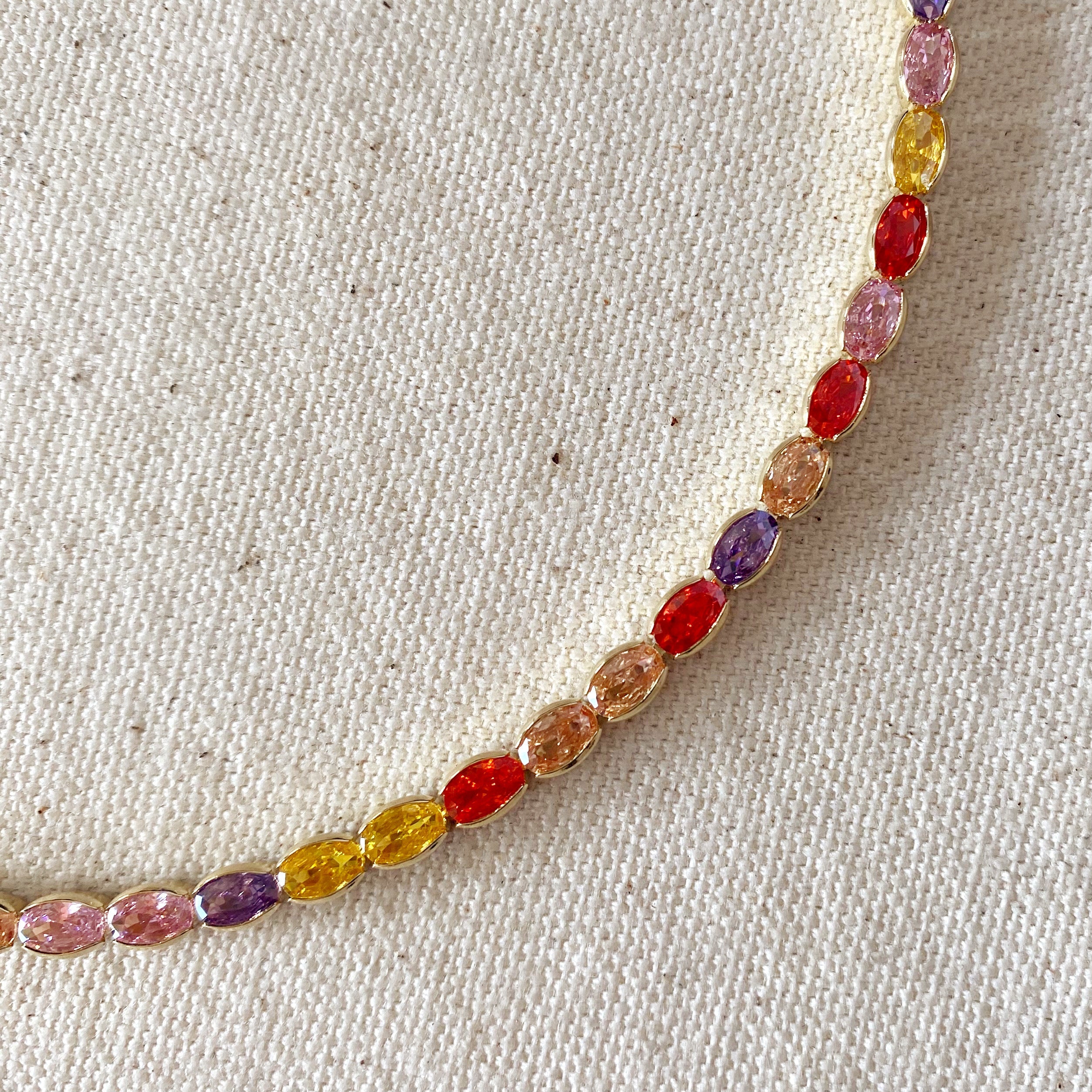 Gold Filled 18k Oval Multi-Colored Cubic Zirconia Necklace