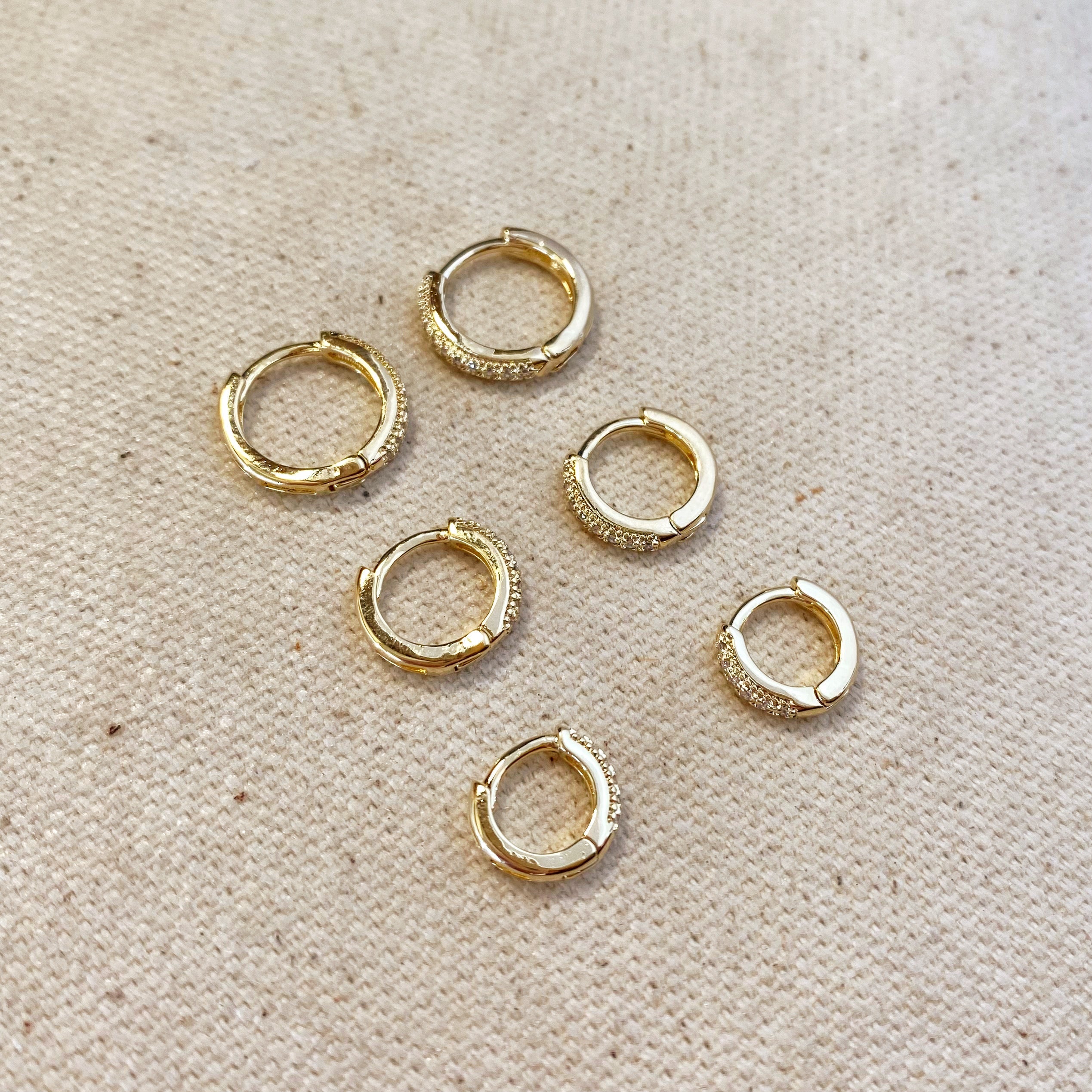 Gold Filled 18k Clear CZ Hoop Trio