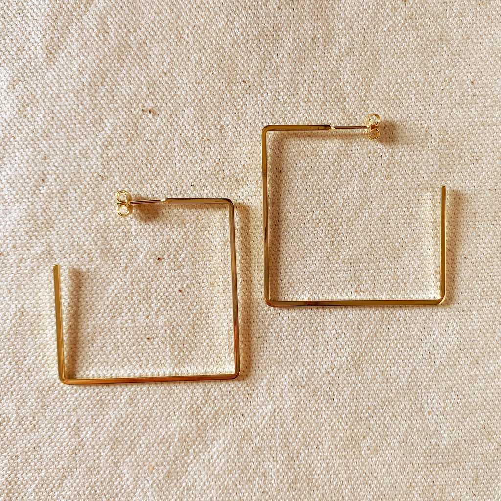 Half Hoop Earrings in Square Shape, 18k Gold Filled Wire