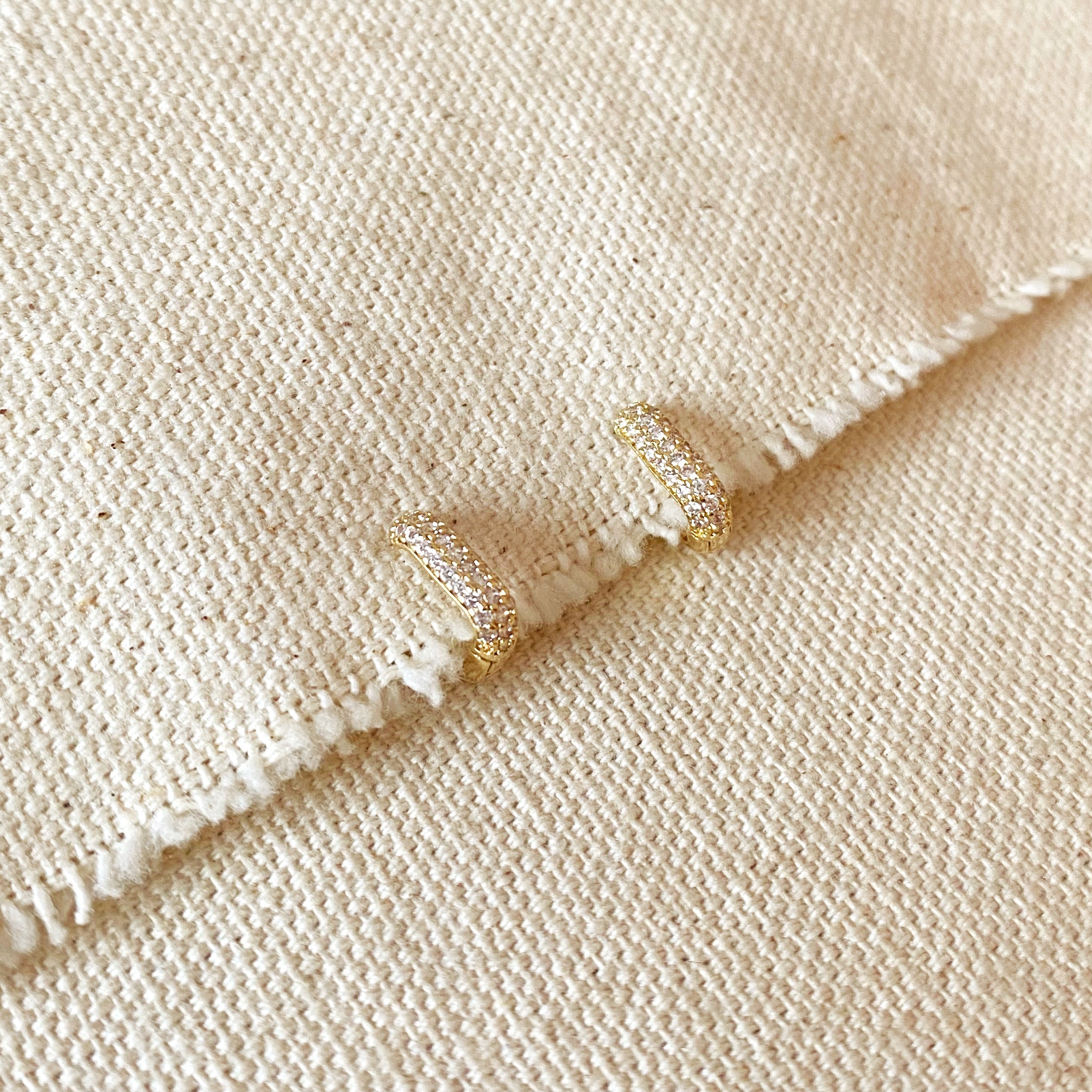 Gold Filled 18k Mini Rectangle Hoop Earrings With Cubic Zirconia Detail