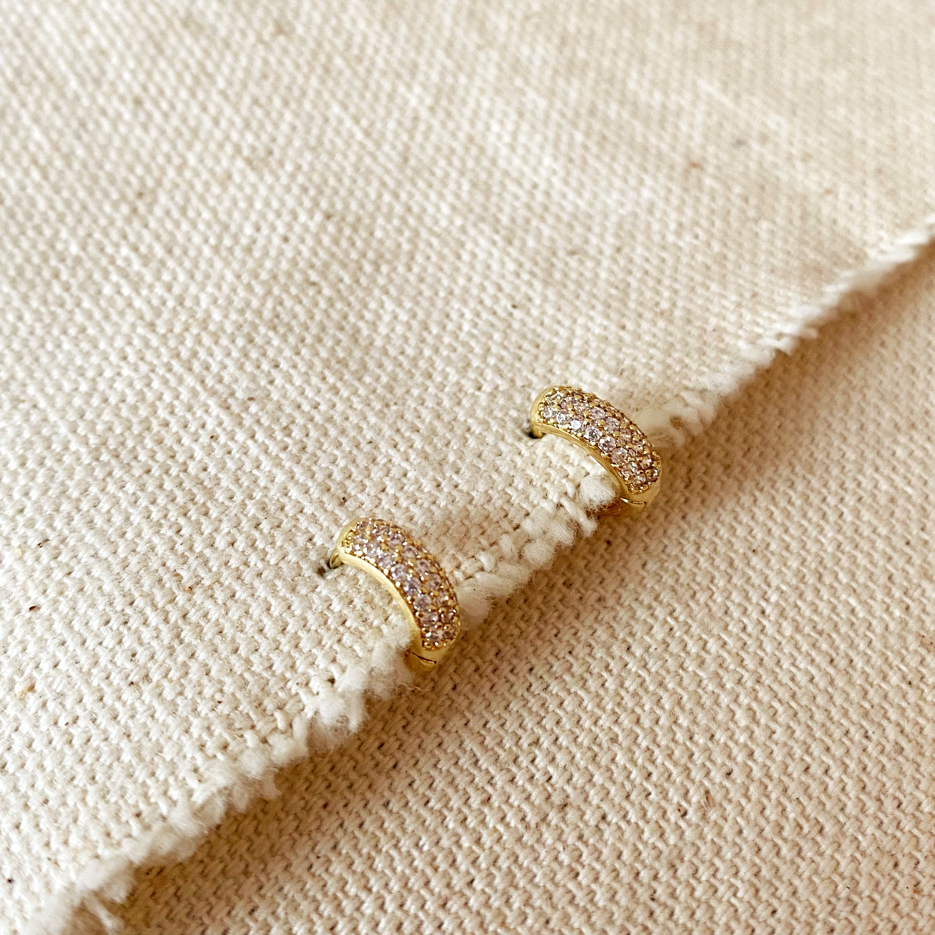 Gold Filled 18k Mini Hoop Earrings With Cubic Zirconia Detail