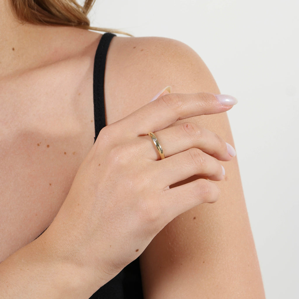 Ring 18k Gold Filled Band With Cubic Zirconia Stone