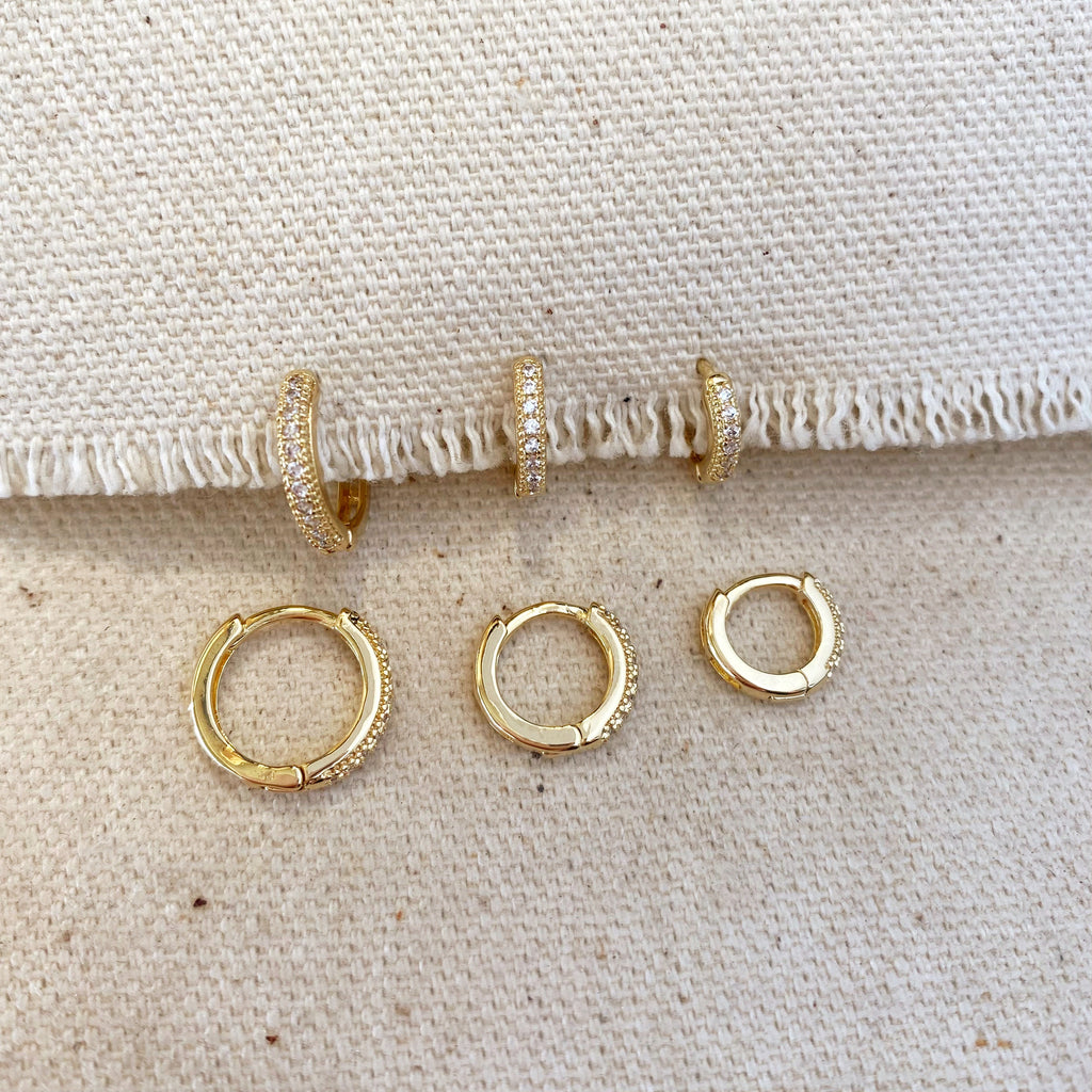 Gold Filled 18k Clear CZ Hoop Trio