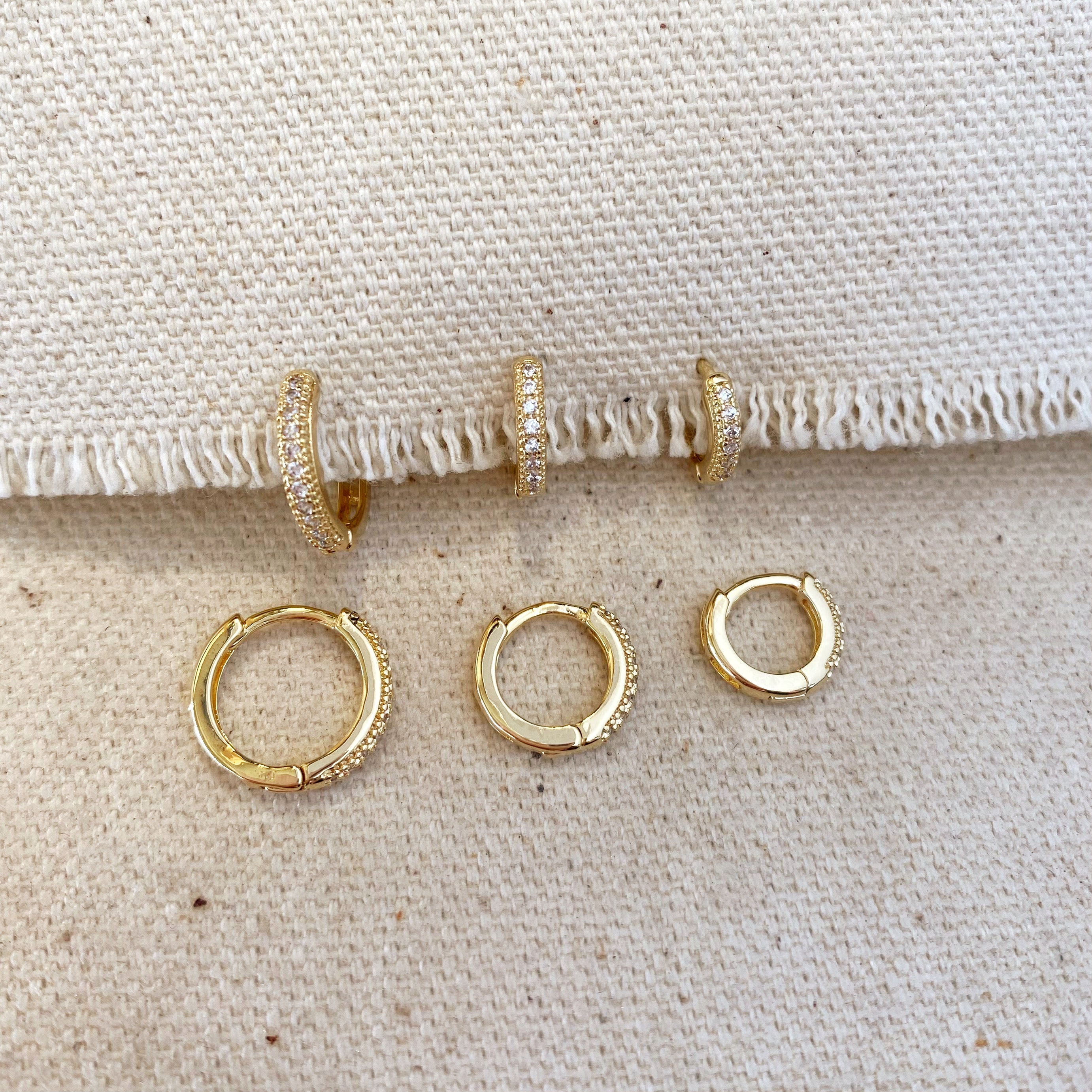 Gold Filled 18k Clear CZ Hoop Trio