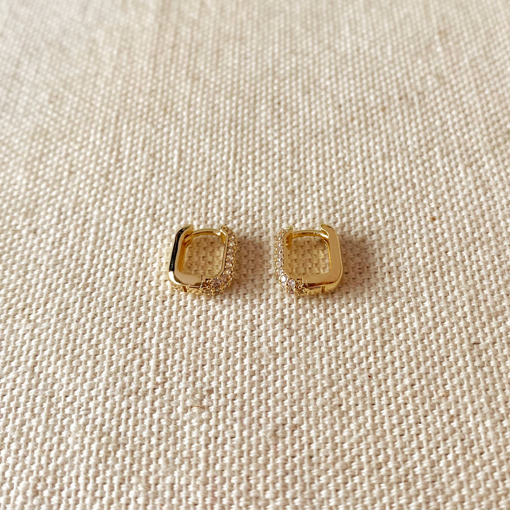 Gold Filled 18k Mini Rectangle Hoop Earrings With Cubic Zirconia Detail