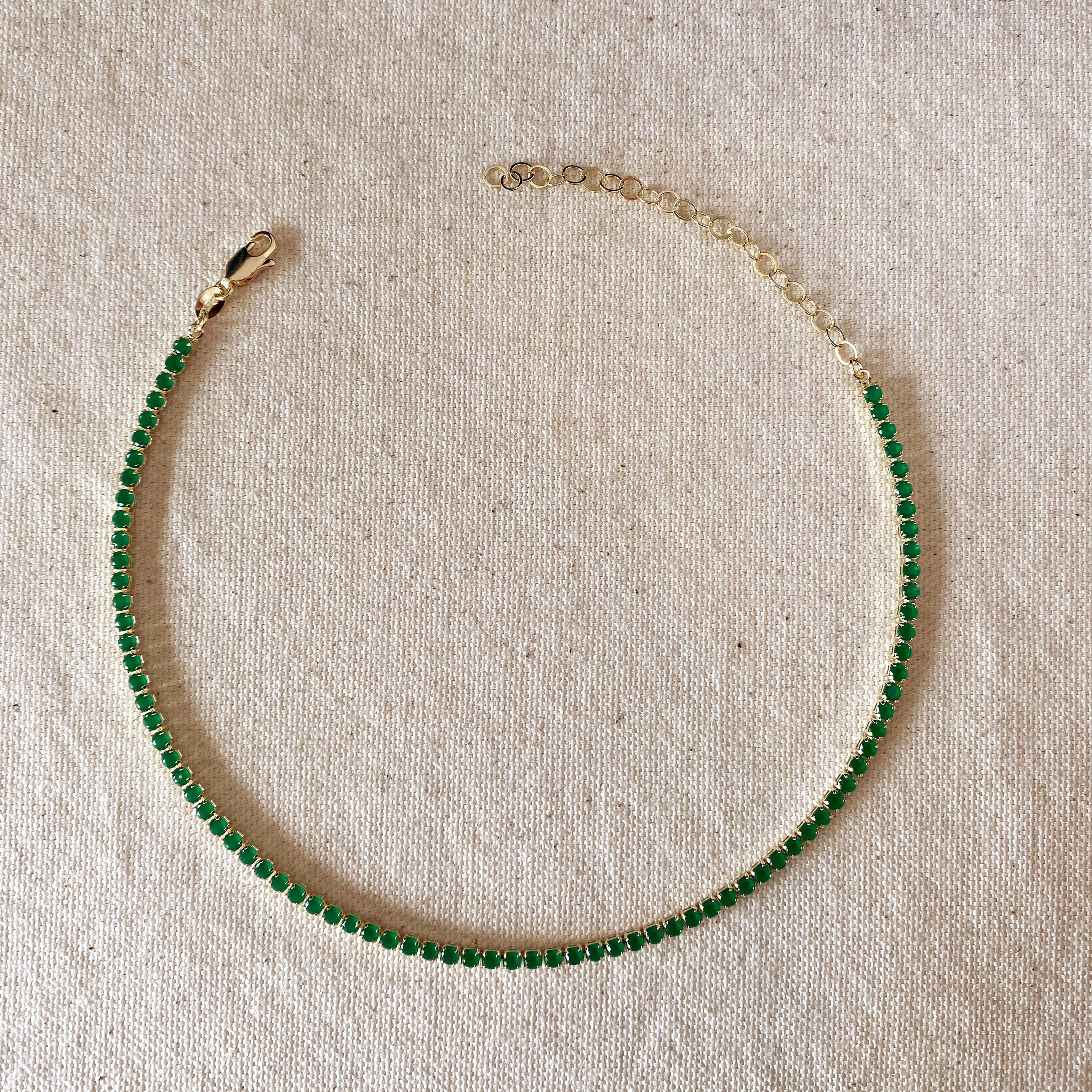 Gold Filled 18k 3mm Cubic Zirconia Emerald Necklace