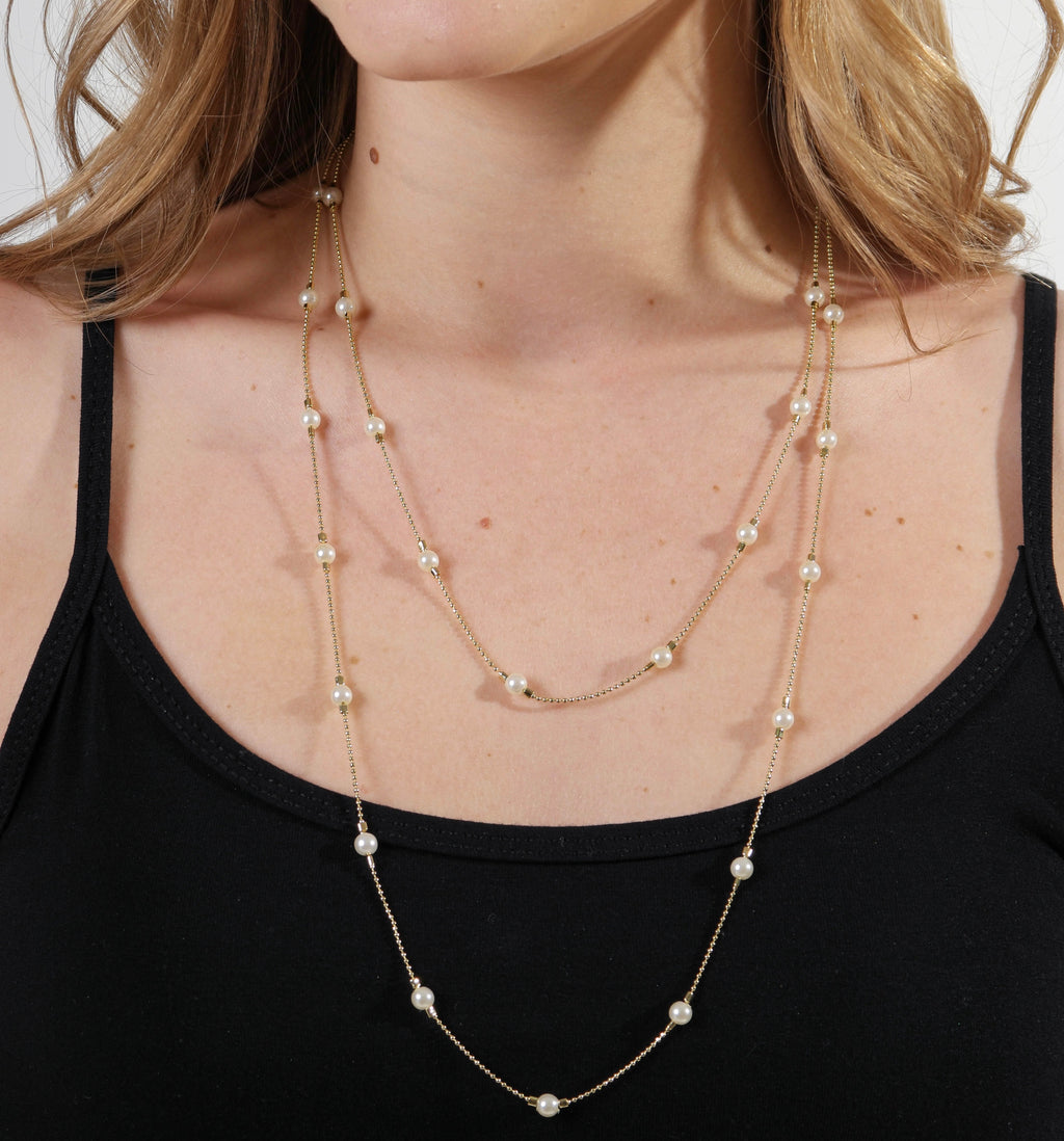 Long Wrap Around Pearl Necklace 18k Gold Filled