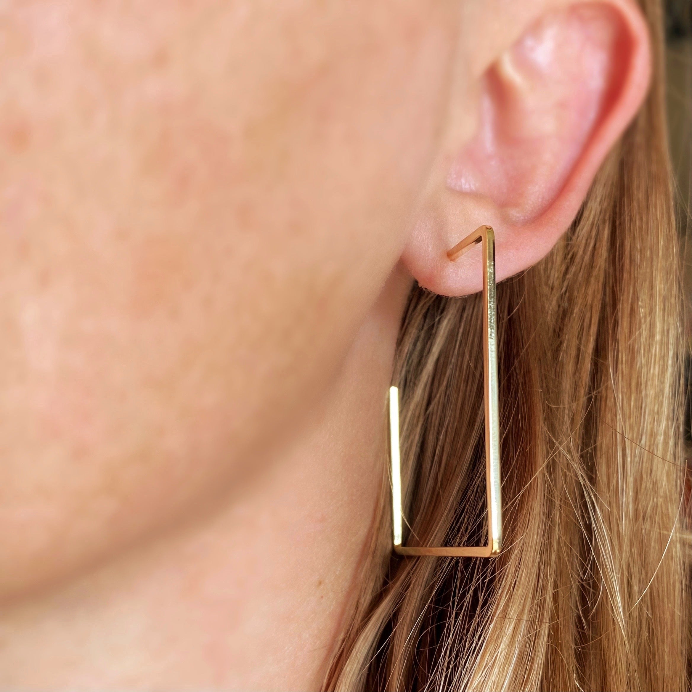 Half Hoop Earrings in Square Shape, 18k Gold Filled Wire