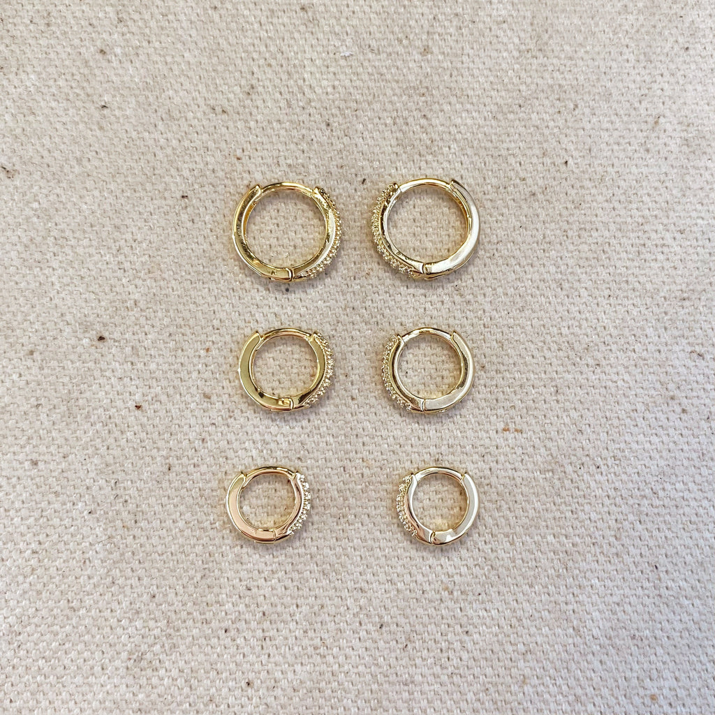 Gold Filled 18k Clear CZ Hoop Trio