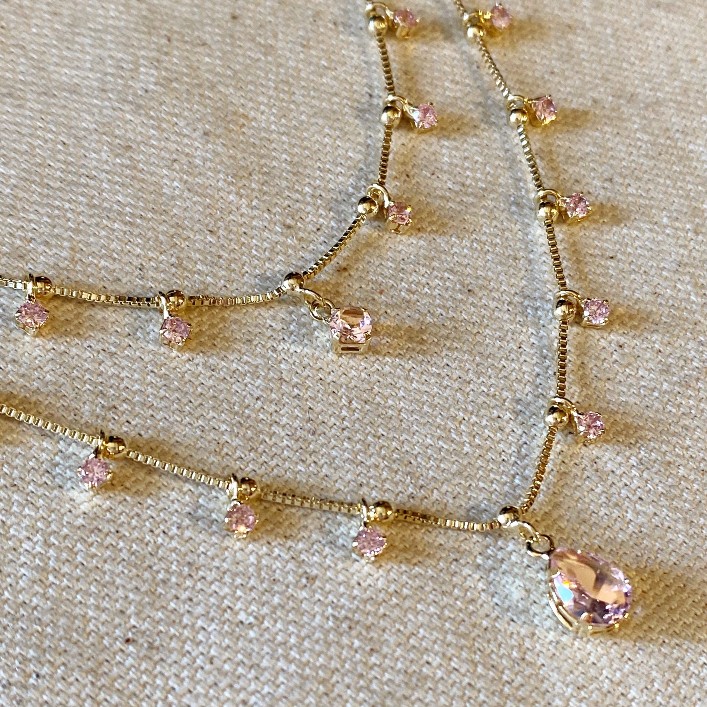 Gold Filled 18k Double Teardrop Nude Pink Necklace