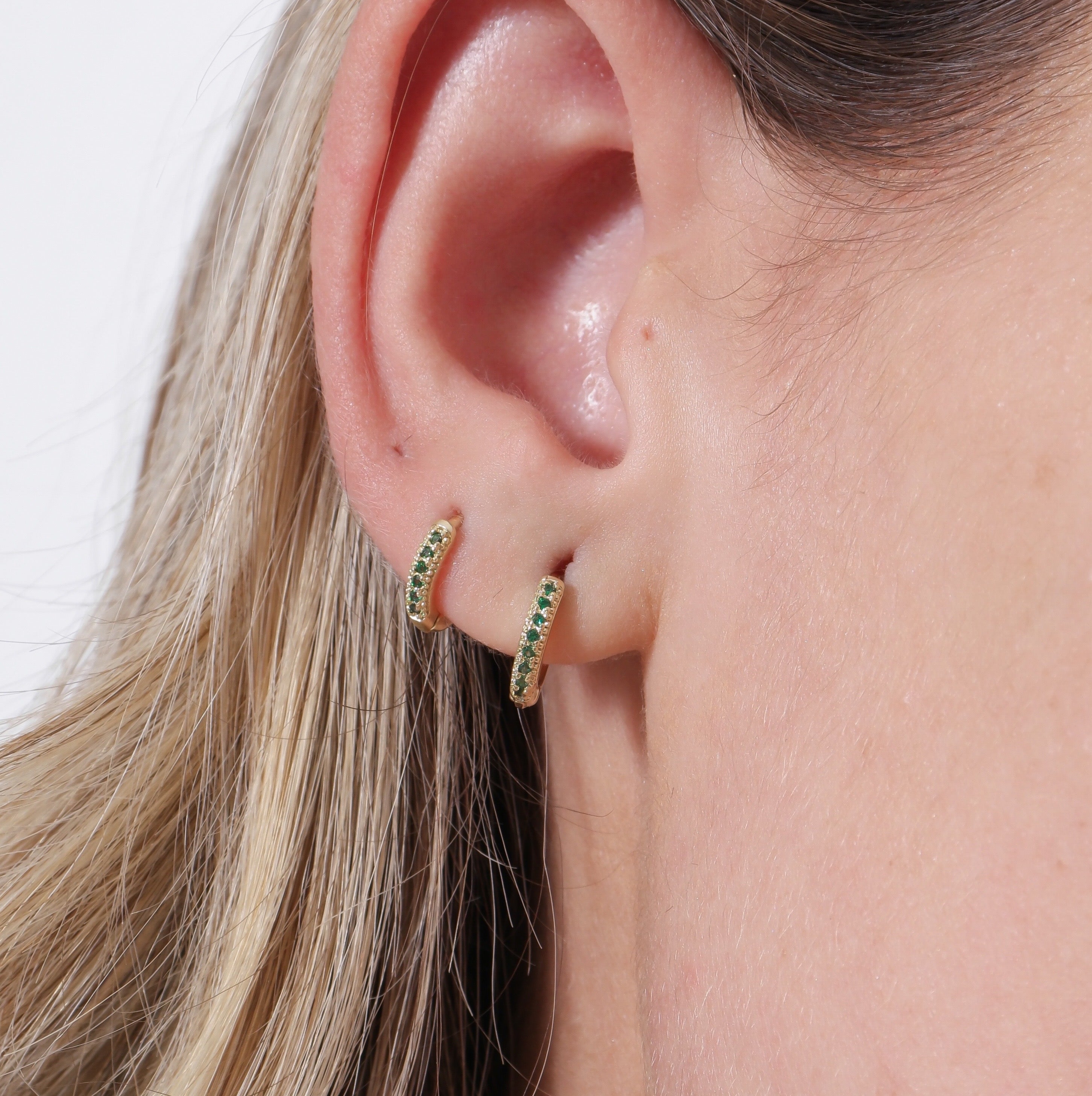 Gold Filled 18k Emerald Hoop Trio