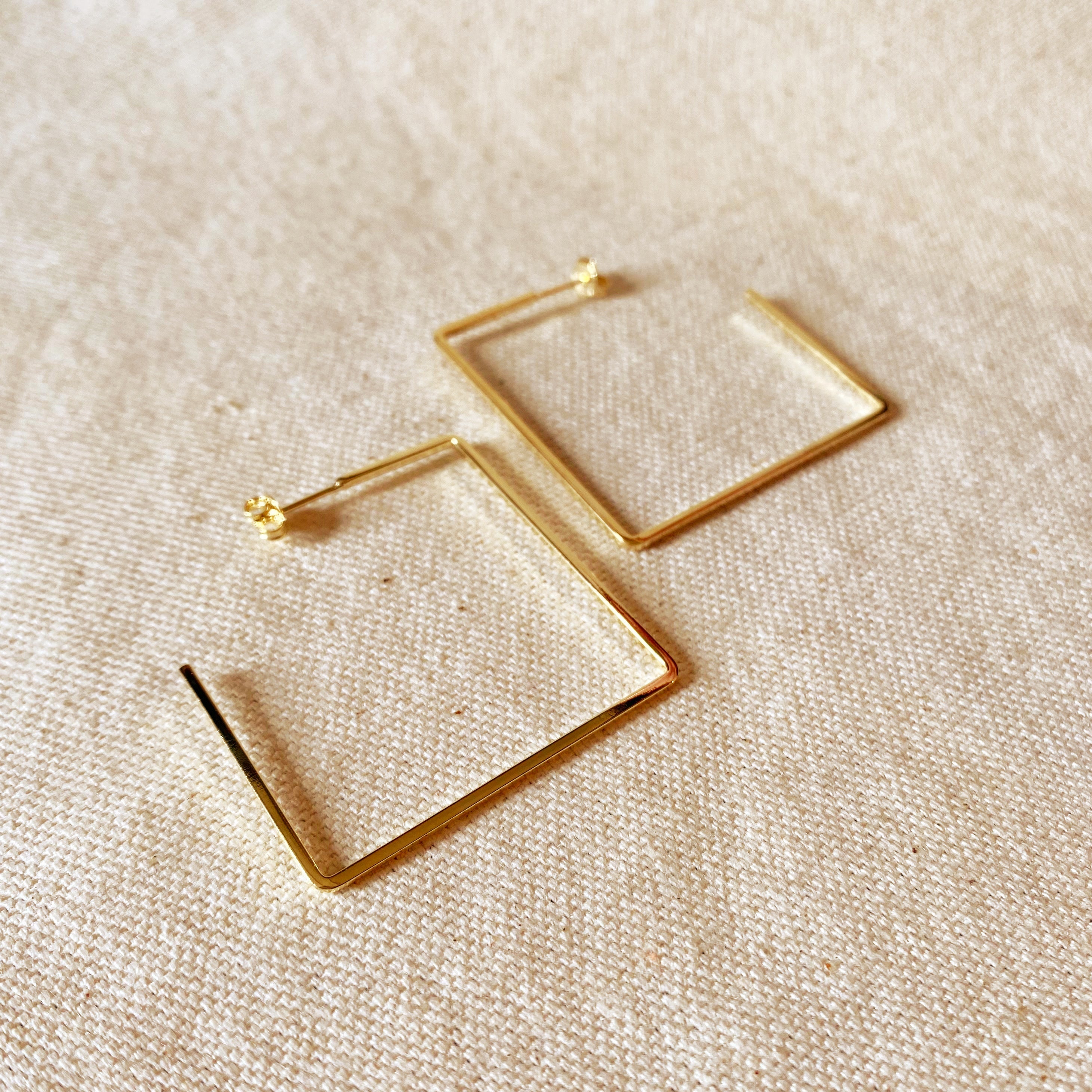 Half Hoop Earrings in Square Shape, 18k Gold Filled Wire