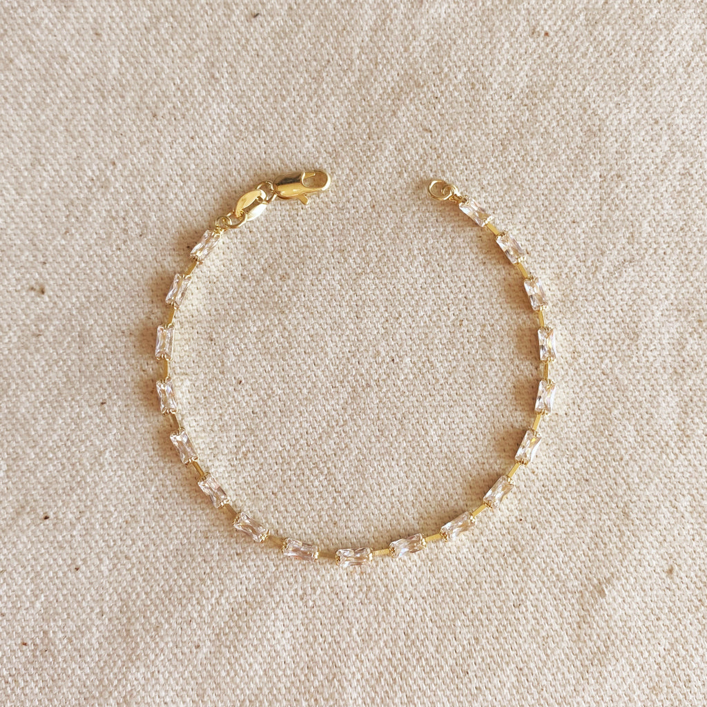 Bracelet 18k Gold Filled Sideway Baguette Tennis