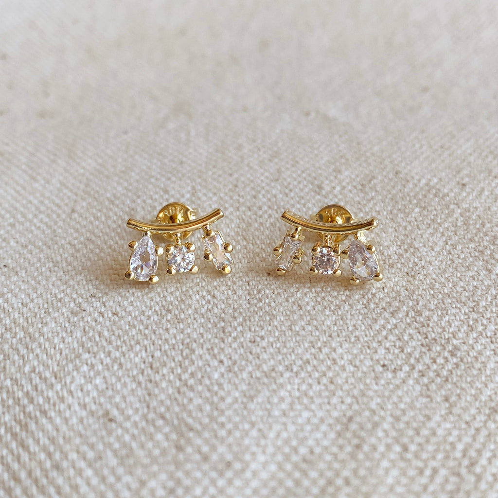 Gold Filled 18k Clear Cubic Zirconia 3-Shapes Stud Earrings